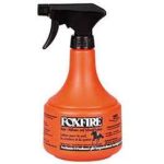 Flacone spray arancione FOXFIRE con etichetta Fell-, Mähnen- und Schweif-Lotion, Lotion pour le poil e Provitamin D-Panthenol.