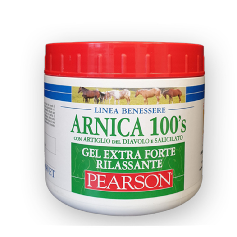 Arnica 100's rilassante Barattolo bianco tappo rosso Arnica 100's Pearson, Gel Extra Forte Rilassante verde con artiglio del diavolo e salicilato.