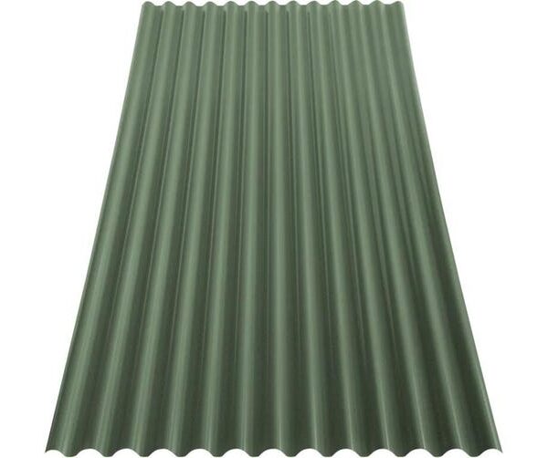 Lastra ondulata verde scuro per coperture, con onde regolari parallele disposte in verticale.
