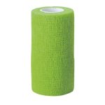 Rotolo verticale di fascia elastica autoadesiva verde lime con anima in cartone bianco.