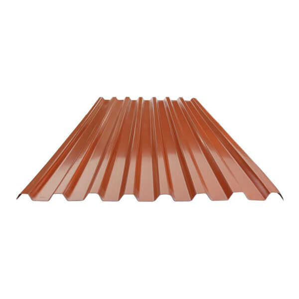 Lastra grecata color terracotta, nervature trapezoidali in prospettiva su fondo bianco.