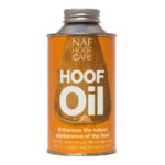 Barattolo metallico arancione NAF HOOF CARE HOOF Oil 500 ml, grafica di zoccolo e testo Enhances the natural appearance.