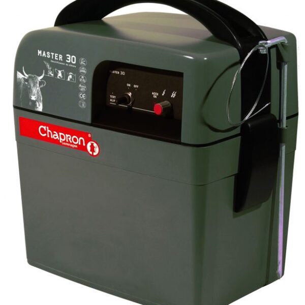 Elettrificatore MASTER 30 Chapron Lemenager verde, maniglia nera, ON/OFF, TEST ALU, ACCU OK, 22 km, 10000 V, 2,5 J.