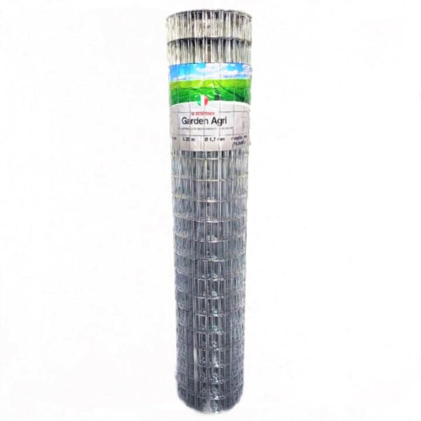 Rotolo verticale Betafence Garden Agri su bianco, etichetta con prato, bandiera italiana, L 25 m e diametro 1,7 mm.