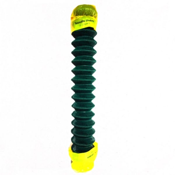 Rotolo verticale di rete verde a maglia romboidale con cappucci gialli e scritta Tecnofilo Umbro 2-2,8 mm.