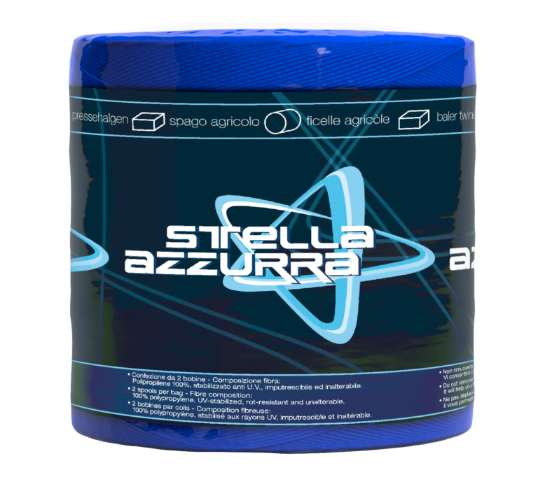 Spago Stella Azzurra Novatex Bobina blu Stella Azzurra: logo a stella, testi spago agricolo in più lingue, 100% PP UV e pacco da due bobine.